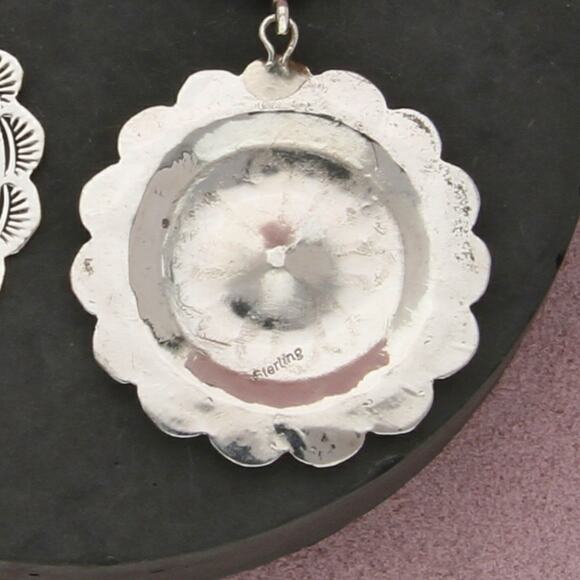 navajo sterling silver vintage stamped concho flower dangle post earrings - Picture 3 of 3